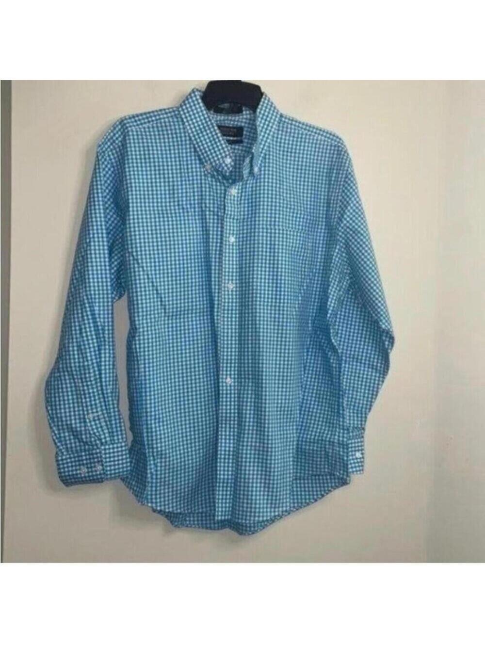 Nordstrom Men’s Trim Fit Blue Gingham Plaid Long Sleeve Button Down shirt